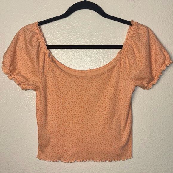 American Eagle Orange Floral Top woman's size small off the shoulder - Picture 11 of 16